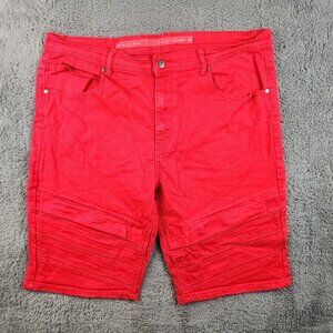 Y2K Parish Denim Shorts Mens 38 x 11" Inseam Red Moto Biker Stretch Streetwear